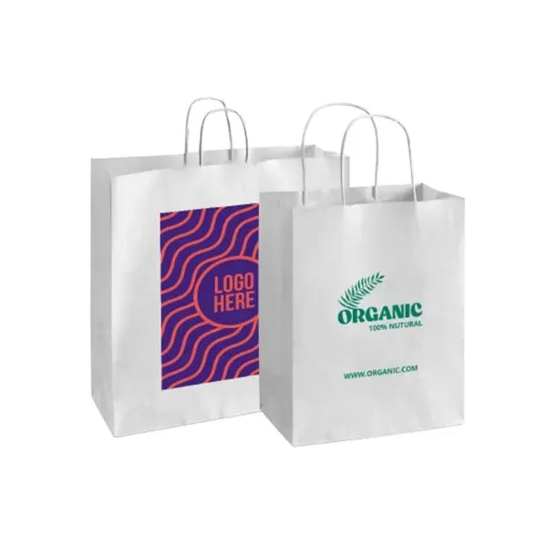 Printed White Paper Shopping Bags (14" x 10" x 15.5")