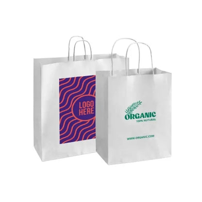 Printed White Paper Shopping Bags (14" x 10" x 15.5")