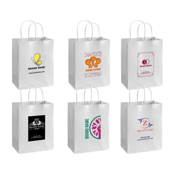 Printed White Paper Shopping Bags (14" x 10" x 15.5")