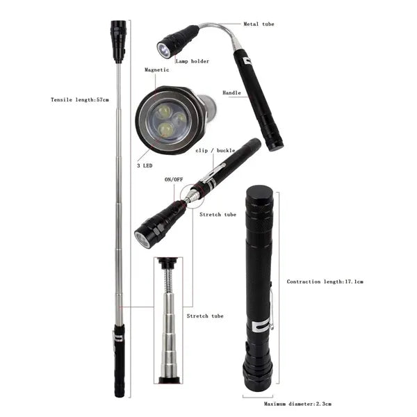 Portable 3 LED Telescopic Flexible Extensible Flashlight