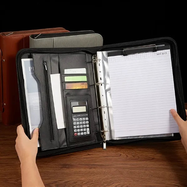 Leather Zippered Business Portfolio With Handle Documents