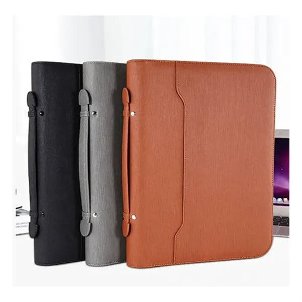 Leather Zippered Business Portfolio With Handle Documents