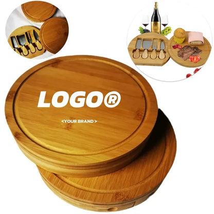 Bamboo Board Set With Folding Knife Storage Outdoor Picnic