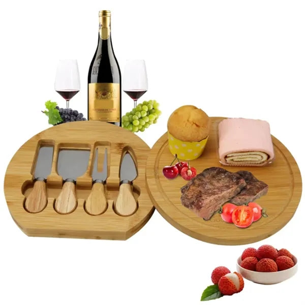 Bamboo Board Set With Folding Knife Storage Outdoor Picnic