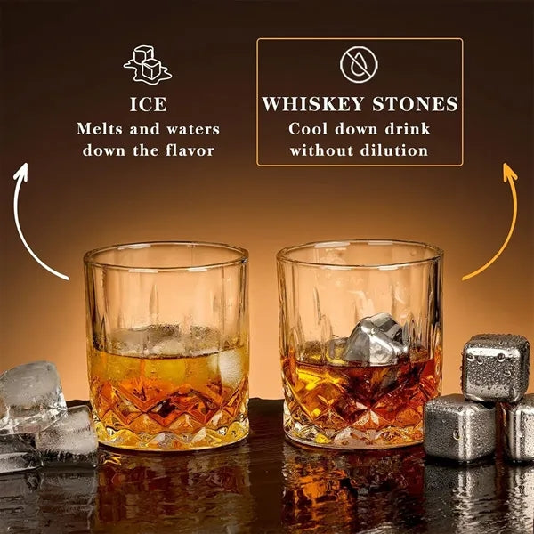 Luxury Whiskey Glass Gift Set with Stone Ice & Wood Box