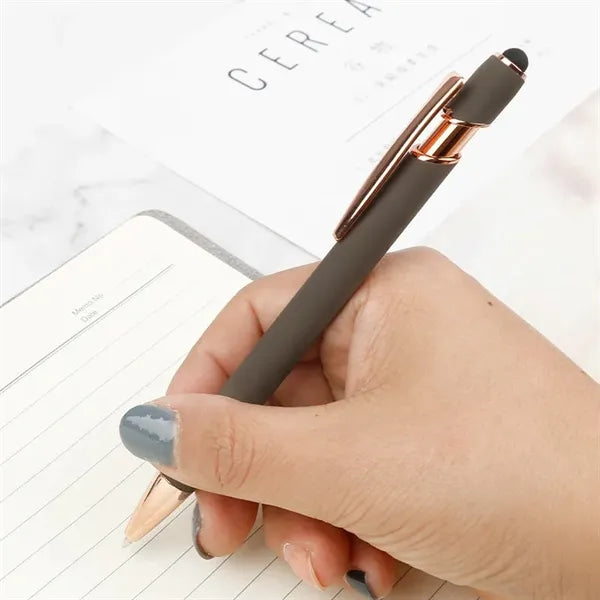 Rose Gold Metal Ballpoint Pen With Stylus