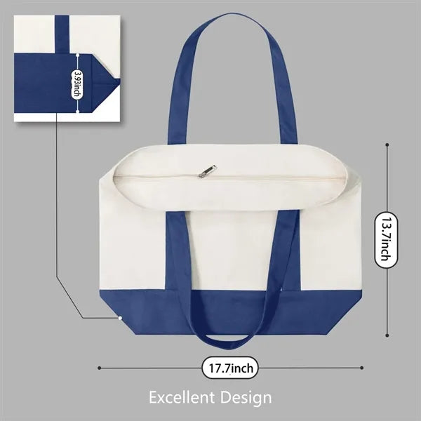 Zipper Canvas Boat Tote Bag with Front Pocket