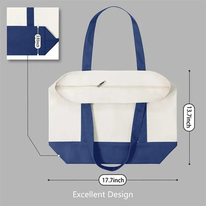 Zipper Canvas Boat Tote Bag with Front Pocket