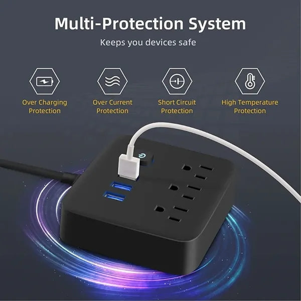 3-Outlet Extender Power Strip with 3 USB Ports/Night Light