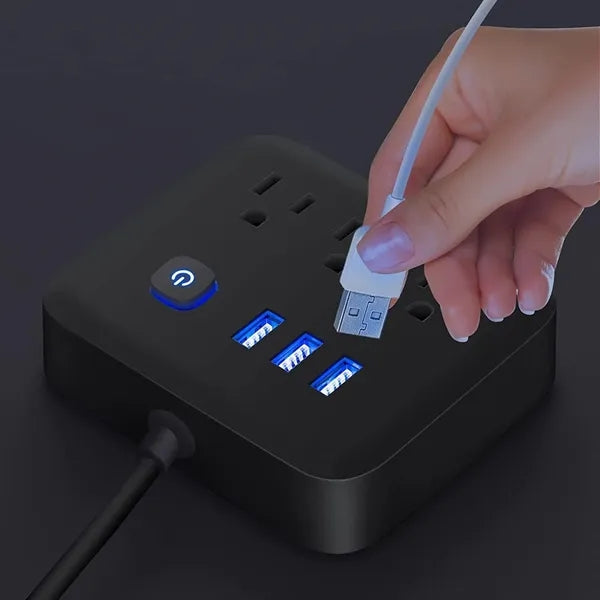 3-Outlet Extender Power Strip with 3 USB Ports/Night Light