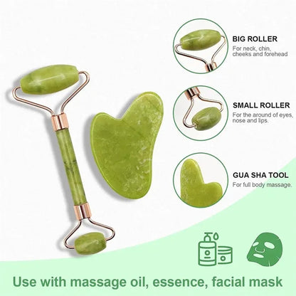 Jade Roller Facial Gua Sha Tool Set Scraping Massage Kit