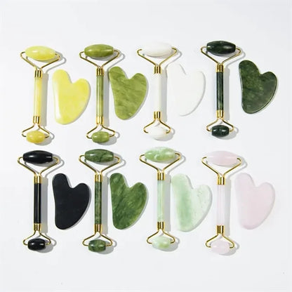 Jade Roller Facial Gua Sha Tool Set Scraping Massage Kit