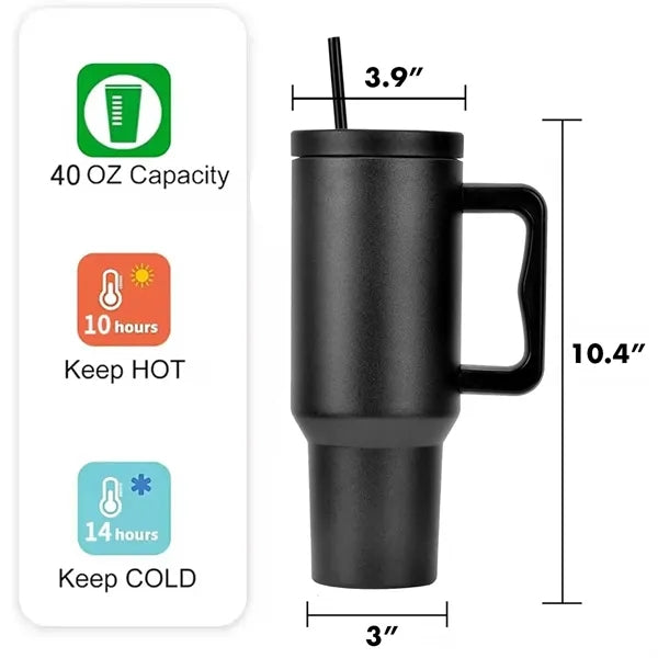 40 oz. Insulated Stainless Steel Vacuum Tumbler Handle Straw