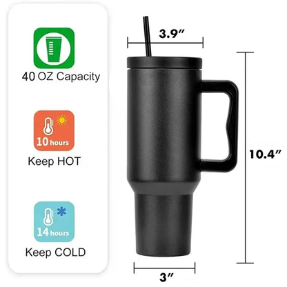 40 oz. Insulated Stainless Steel Vacuum Tumbler Handle Straw