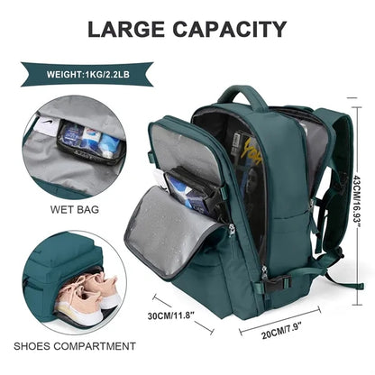 Large Carry On Travel Backpack with Shoe Compartment