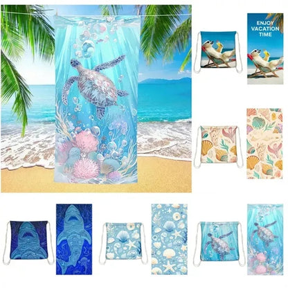 Custom Print Portable Microfiber Beach Towel Backpack 2 in 1