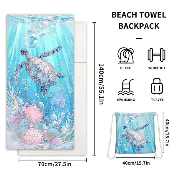Custom Print Portable Microfiber Beach Towel Backpack 2 in 1