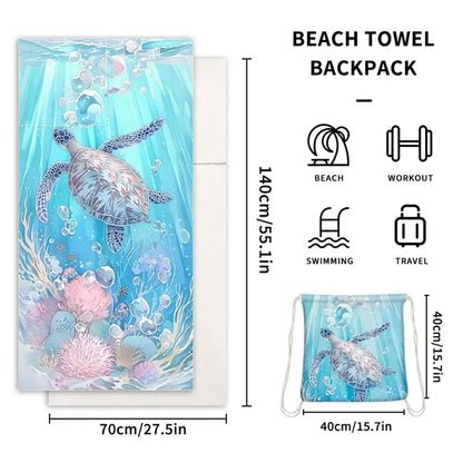 Custom Print Portable Microfiber Beach Towel Backpack 2 in 1