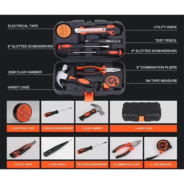 Compact General Hand Tool Kit Home Essentials 9-Piece Set