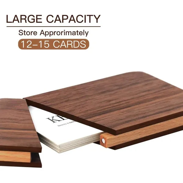 Portable Slim Wooden Business Wood Card Holder Case