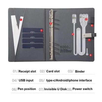 Wireless Charging A5 Office Notebook With USB Flash Drive