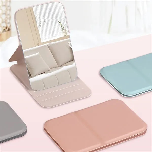 Portable Mini Makeup Mirror Travel PU Leather Collapsible