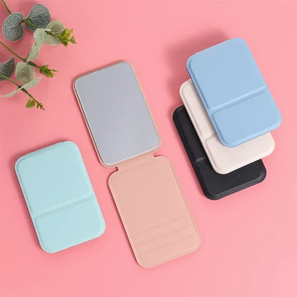 Portable Mini Makeup Mirror Travel PU Leather Collapsible