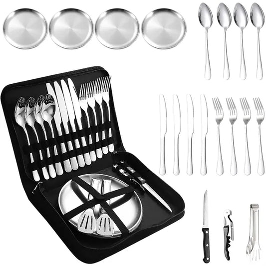 Camping Silverware Picnic Plates and Utensils Set