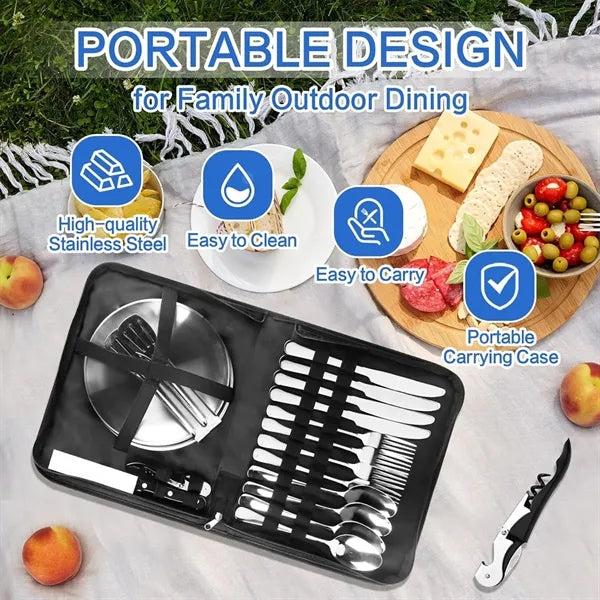Camping Silverware Picnic Plates and Utensils Set