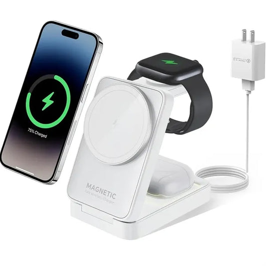 15W Foldable Magnetic 3 in 1 Fast Wireless Charger