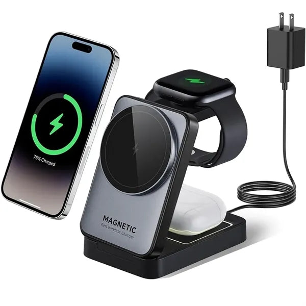 15W Foldable Magnetic 3 in 1 Fast Wireless Charger