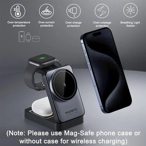 15W Foldable Magnetic 3 in 1 Fast Wireless Charger
