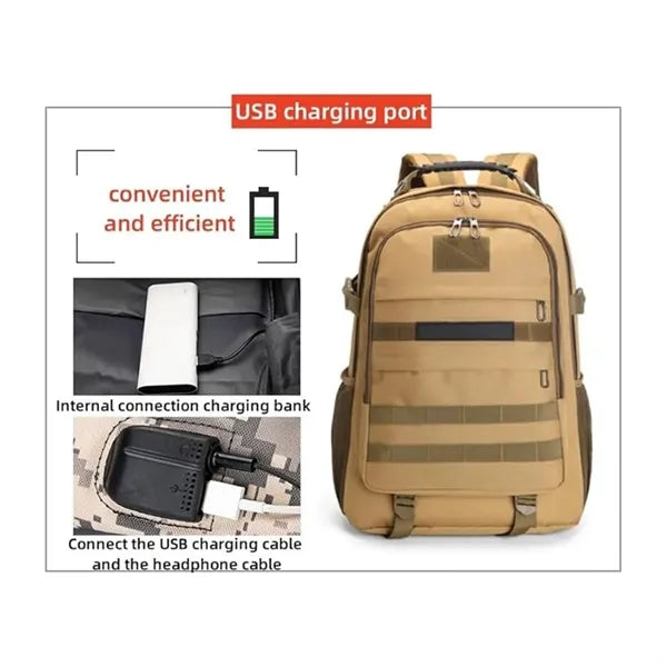Tactical Camo Backpack With USB Charging Port
