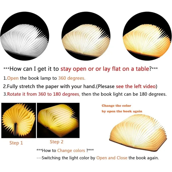Wooden Book with 3/5 Colors Novelty LED Night Light