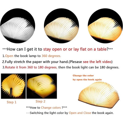Wooden Book with 3/5 Colors Novelty LED Night Light