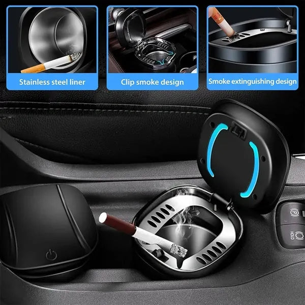 Easy Clean Up Detachable Car Ashtray With Lid And LED