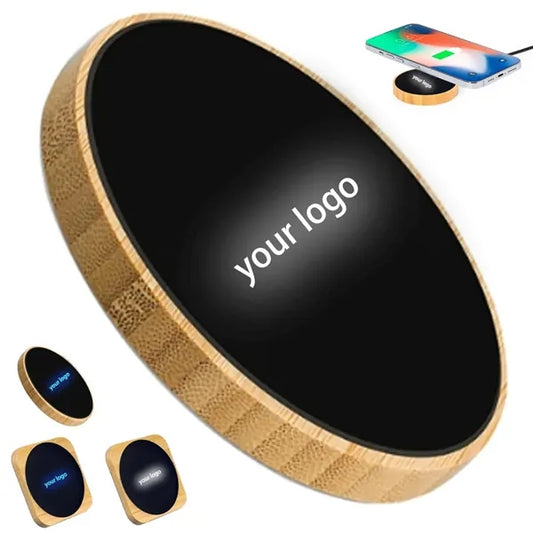 Bamboo Wireless Charger with LED Logo Display