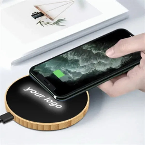Bamboo Wireless Charger with LED Logo Display