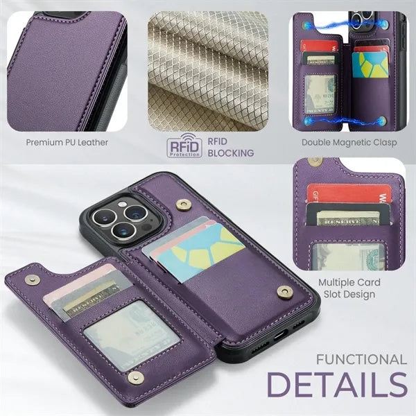 RFID Blocking iPhone Samsung Wallet With Stand