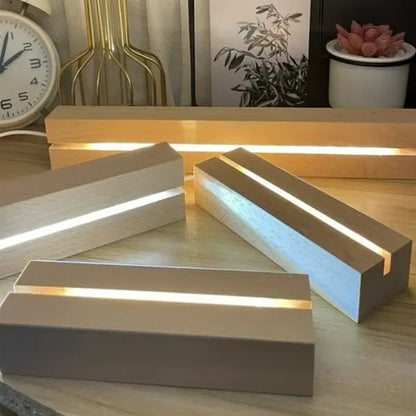 Wooden LED Light Base Night Lamp Acrylic Display Stand