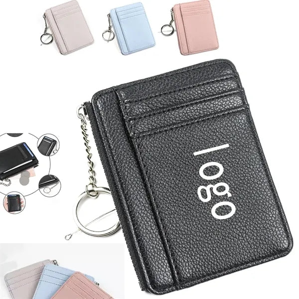 Leather Wallet Card Holder With Zipper