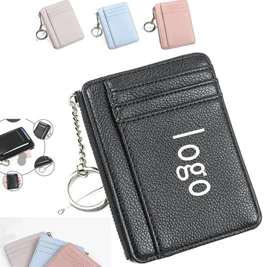Leather Wallet Card Holder With Zipper