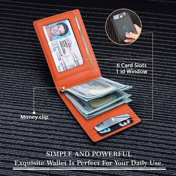 Mens Slim Wallet RFID Blocking Money Clip Credit Card Holder
