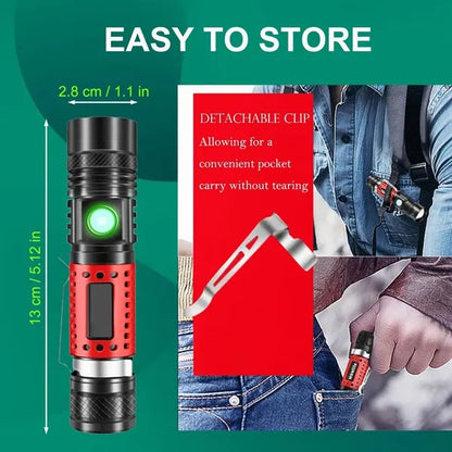 Multi-Function Zoom LED Flashlight - Compact & Rechargeable