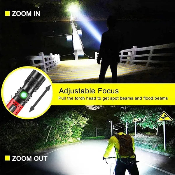 Multi-Function Zoom LED Flashlight - Compact & Rechargeable