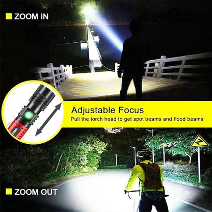 Multi-Function Zoom LED Flashlight - Compact & Rechargeable