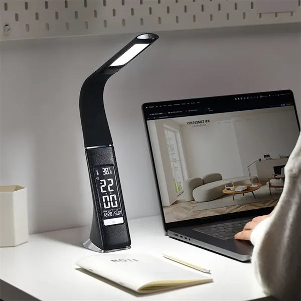 LED Desk Lamp Foldable Alarm Clock Calendar Thermometer