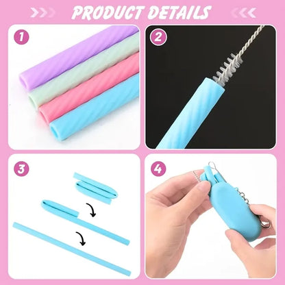 Silicone Straw With Storage Case And Carabiner