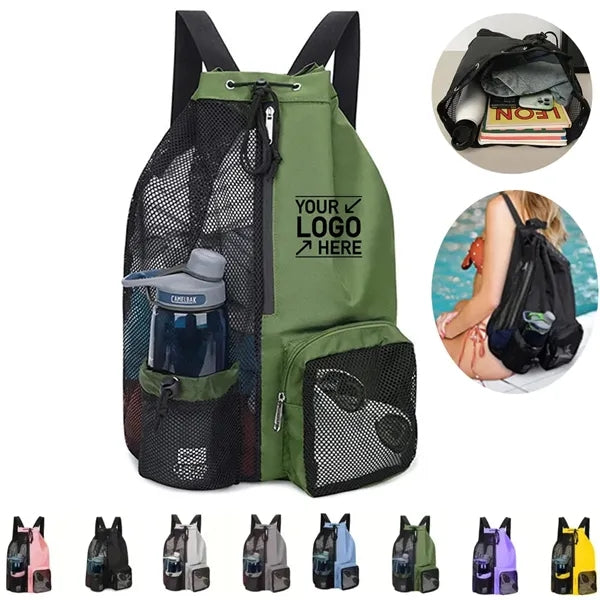 Beach Mesh Drawstring Backpack with Wet Pocket