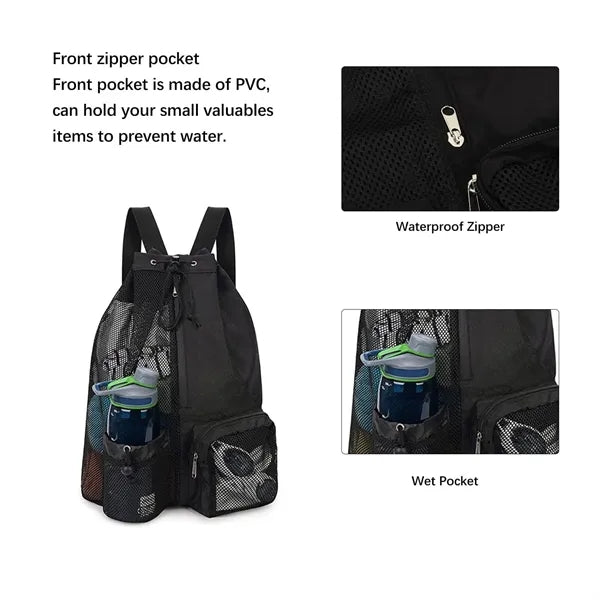 Beach Mesh Drawstring Backpack with Wet Pocket